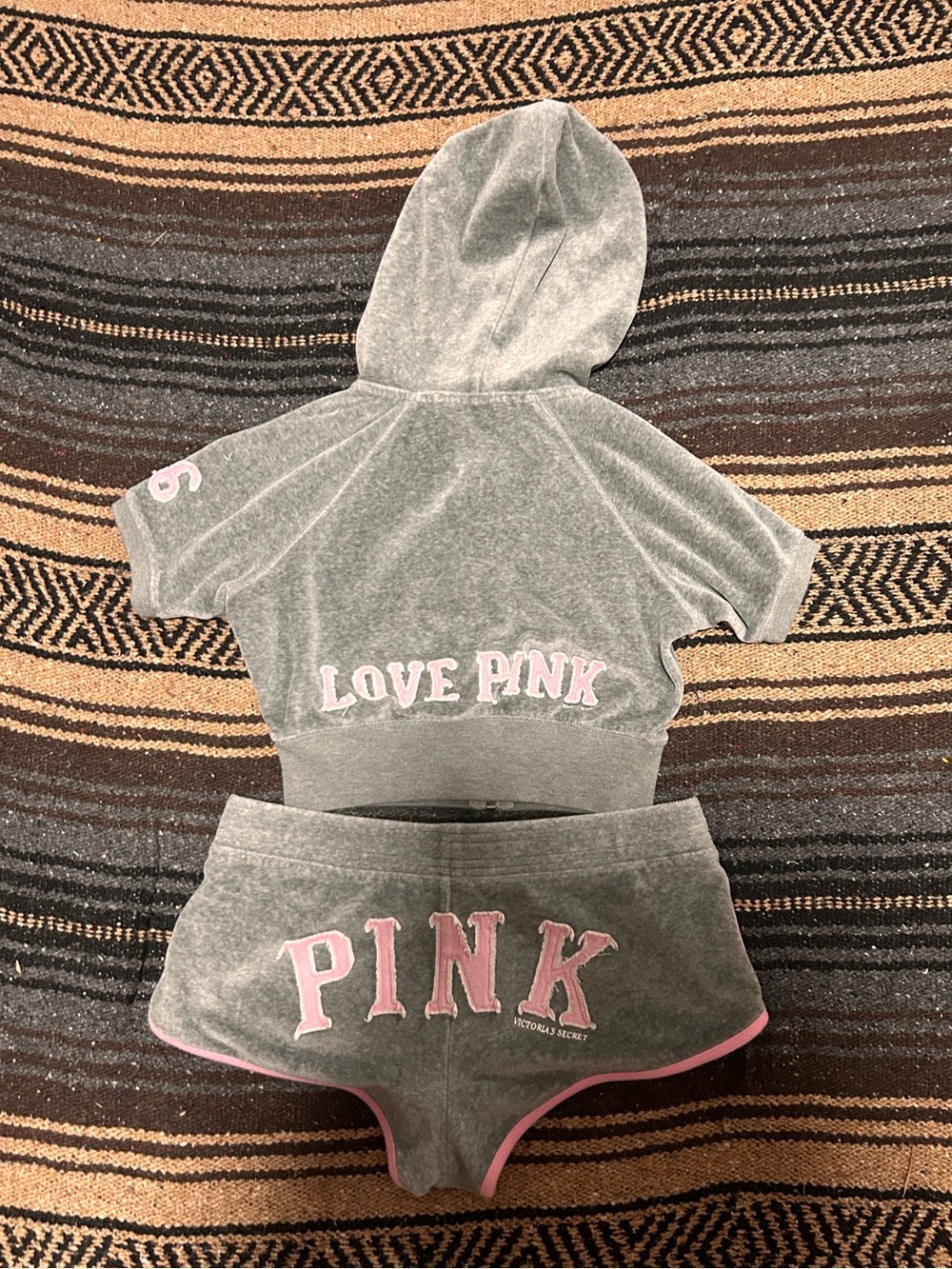 Vintage 2006 grey and pink velour Victoria's Secret PINK shorts set